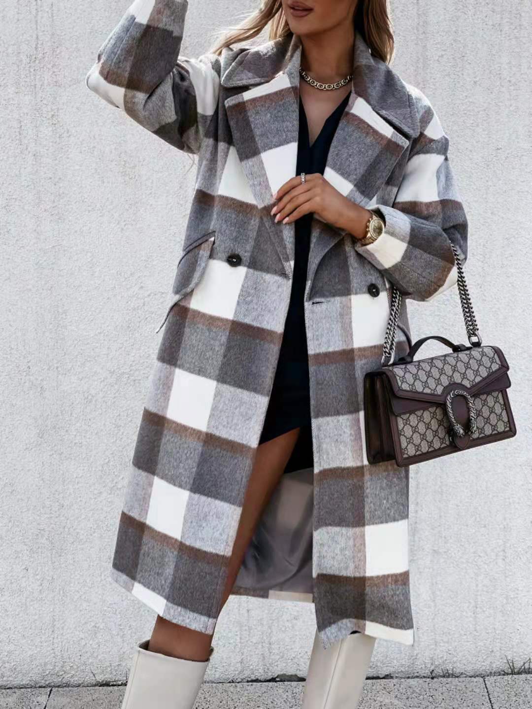 Sophisticated Checked Mid-Length Coat