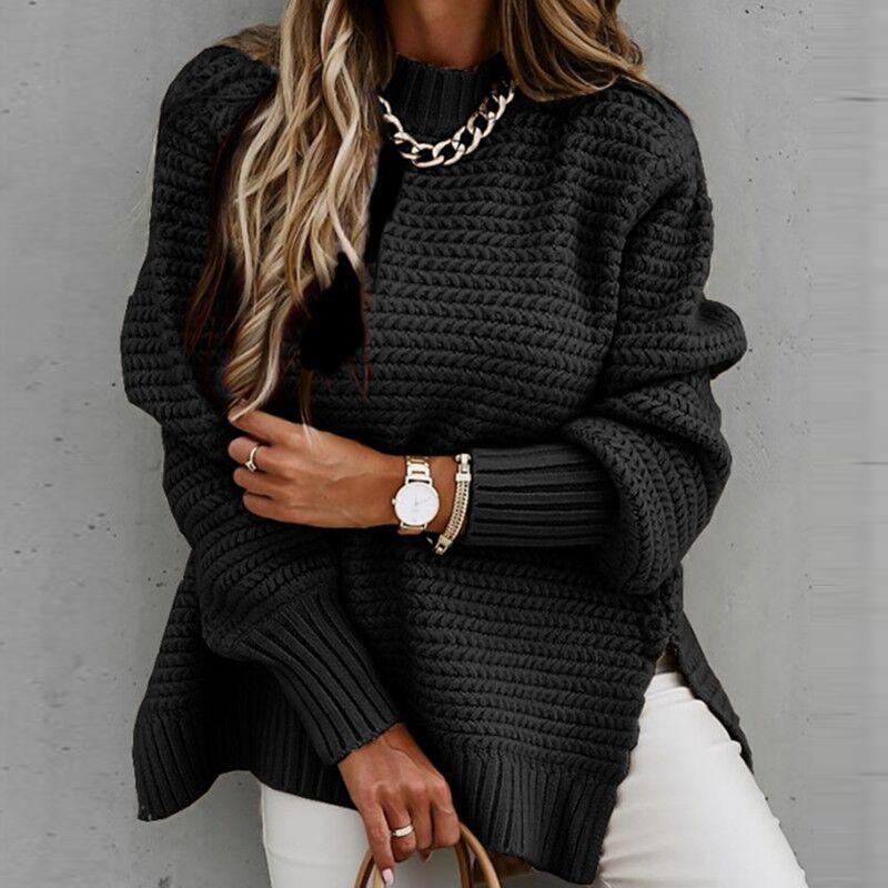 Chic Polo Collar Knitted Sweater for Women