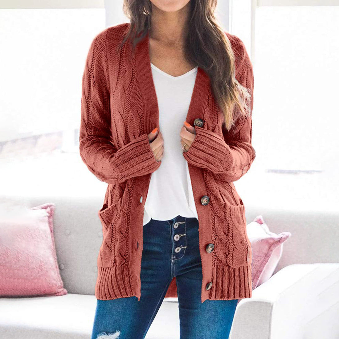 Chic Single Breasted Long Sleeve Wool Jacket