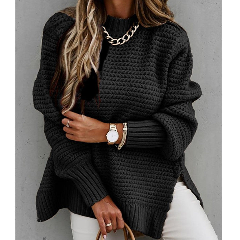 Chic Polo Collar Knitted Sweater for Women