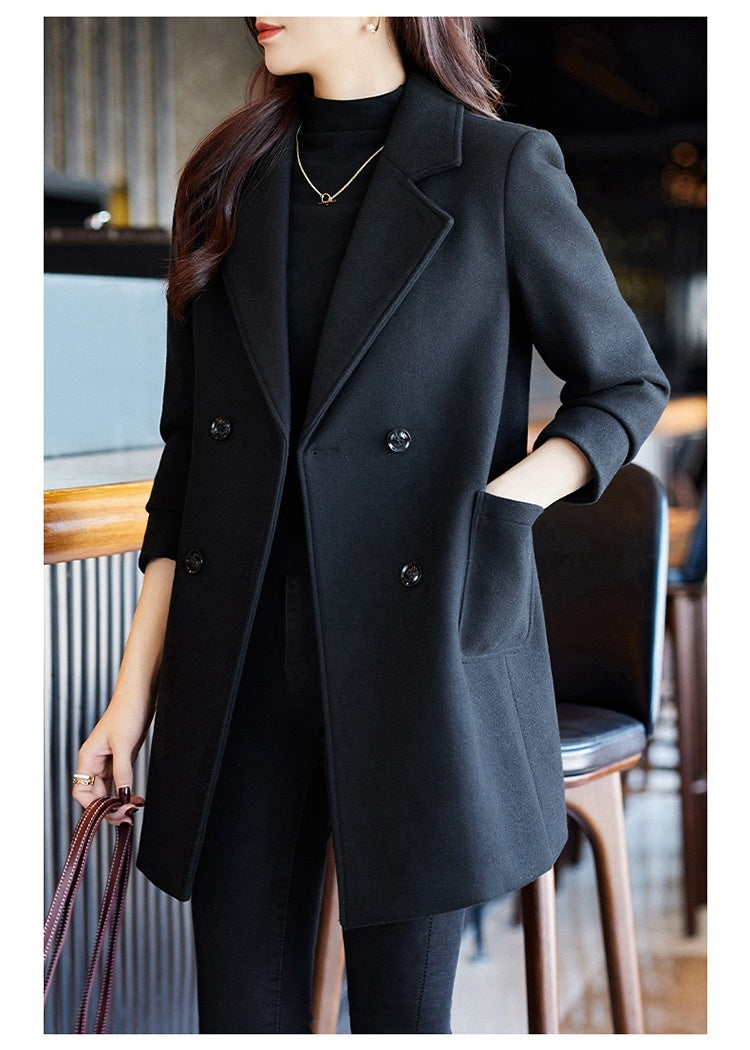 Wool Blend Double-Breasted Women's Coat