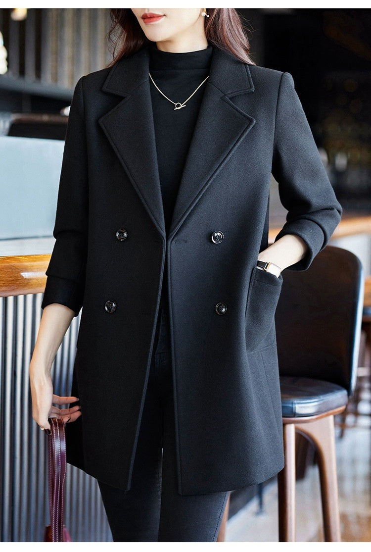 Wool Blend Double-Breasted Women's Coat