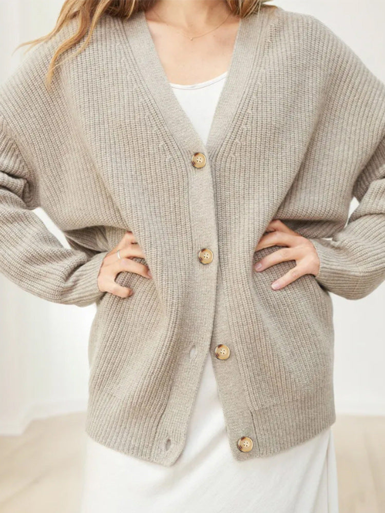 Elegant V-Neck Knit Cardigan - Cozy Autumn Essential