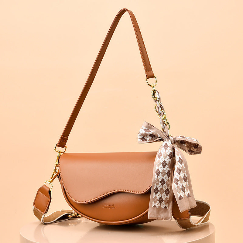 Elegant Women's Crossbody Bag with Bow Scarf