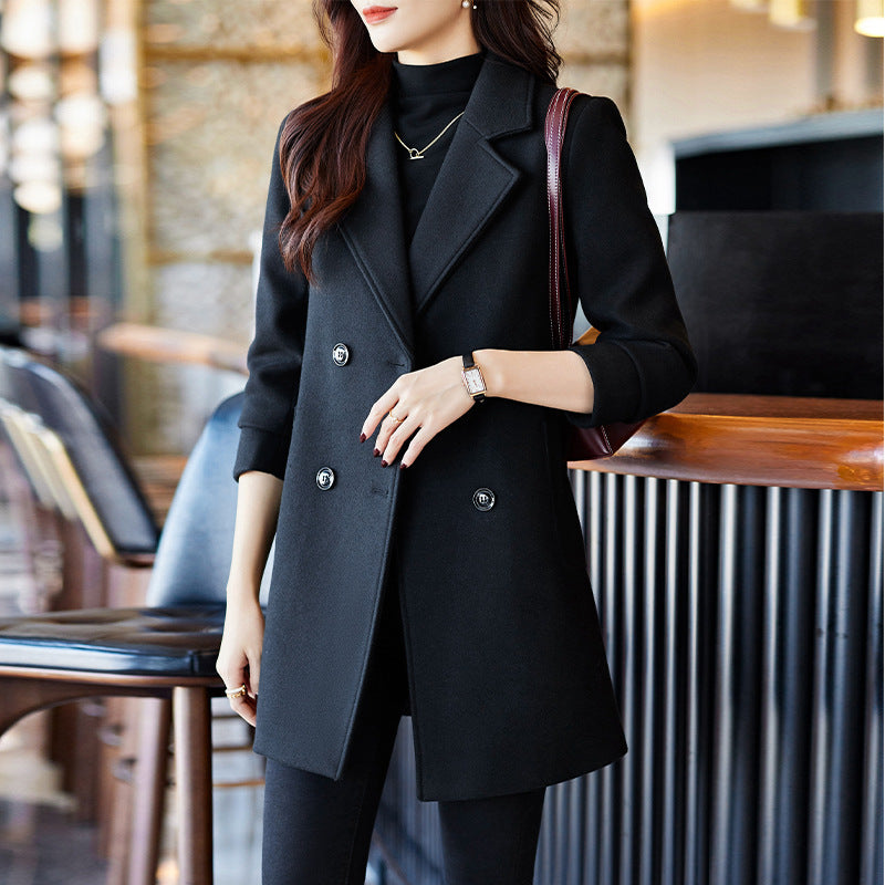 Wool Blend Double-Breasted Women's Coat