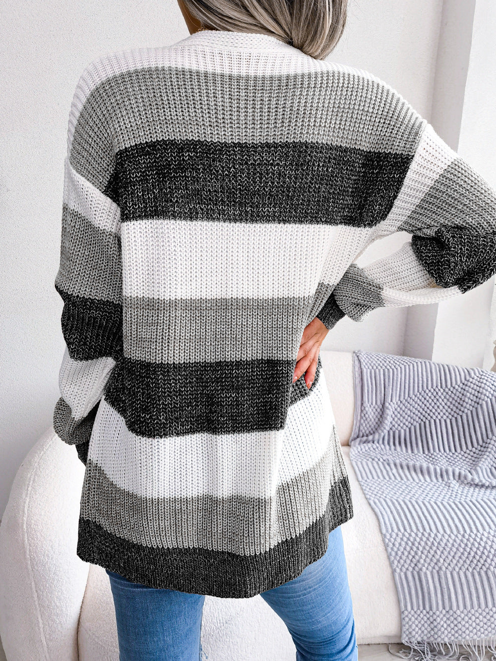 Elegant Striped Women's Knit Cardigan