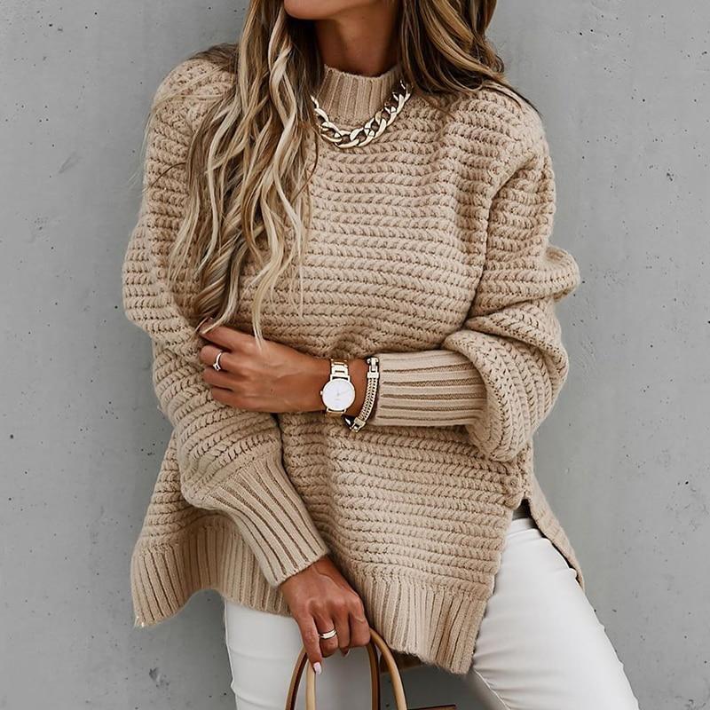 Chic Polo Collar Knitted Sweater for Women
