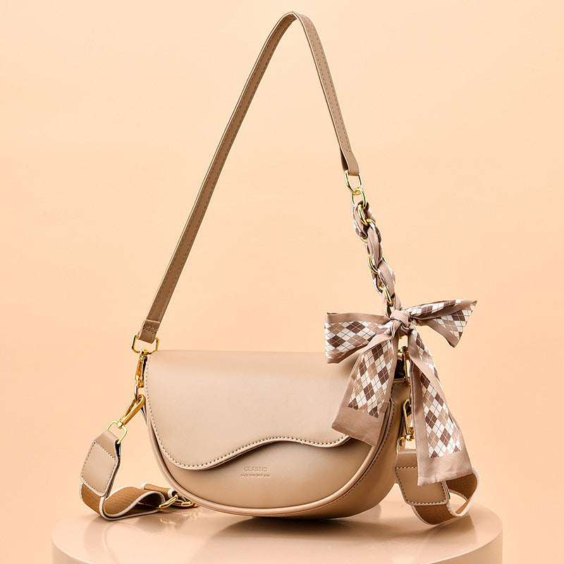 Elegant Women's Crossbody Bag with Bow Scarf