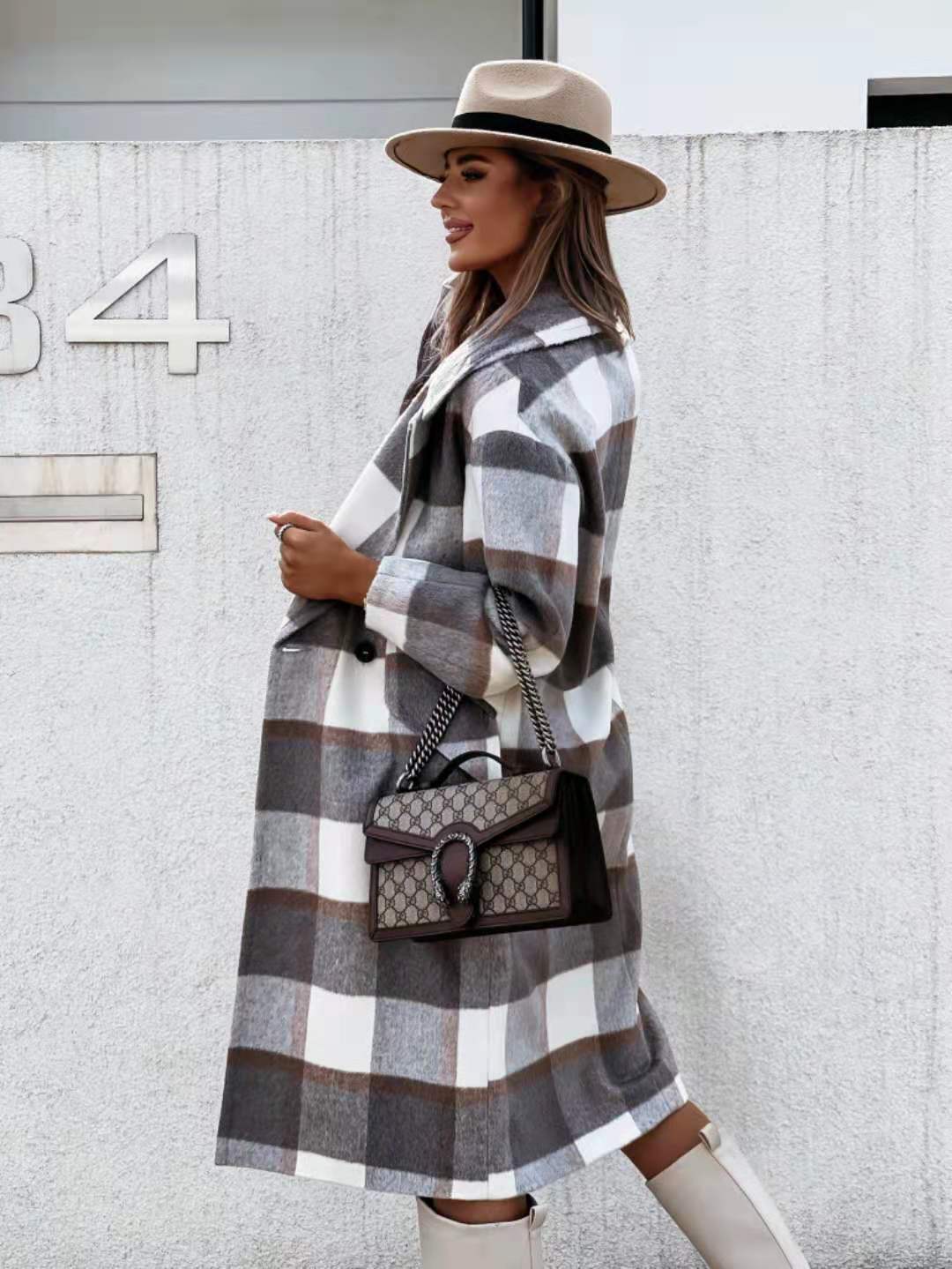Sophisticated Checked Mid-Length Coat