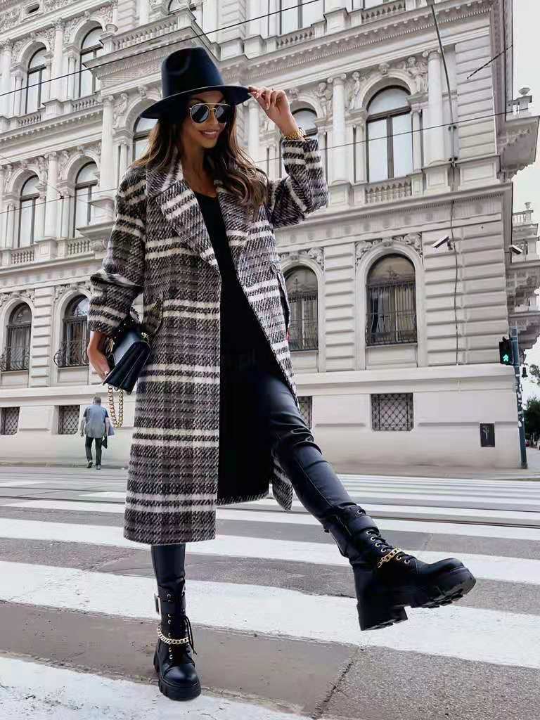 Sophisticated Checked Mid-Length Coat