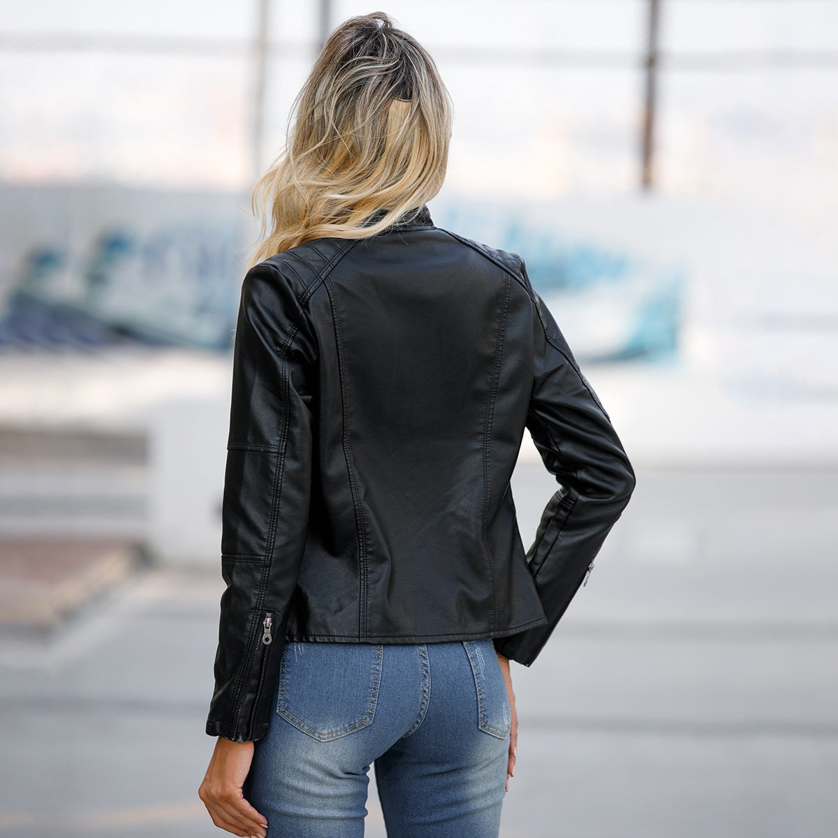 Women's Slim Fit Vegan Leather Jacket