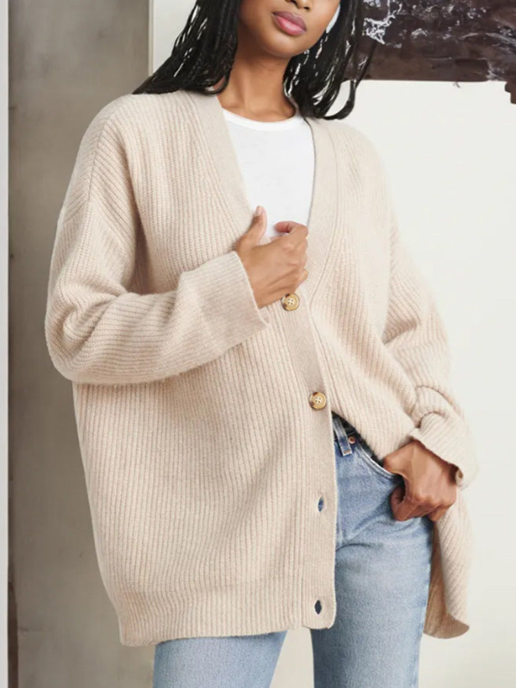 Elegant V-Neck Knit Cardigan - Cozy Autumn Essential