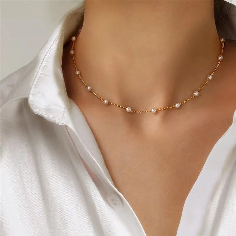 Elegant 3-Piece Pearl Necklace Set with Gold-Tone Heart Pendant