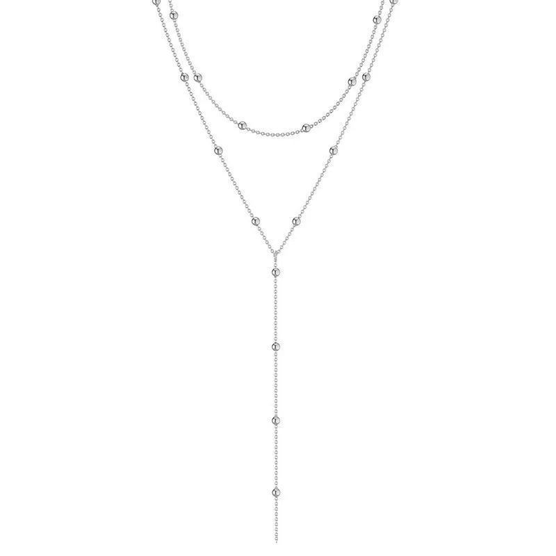 Elegant Double Layered Tassel Necklace – Geometric Beads & Zinc Alloy