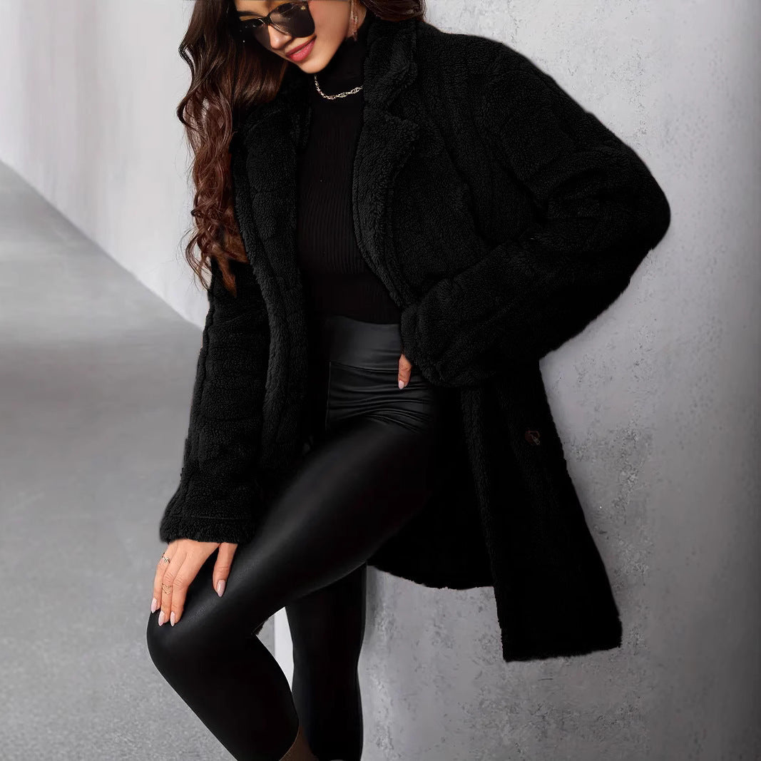 Chic Women's Fleece Winter Coat - Warm & Stylish