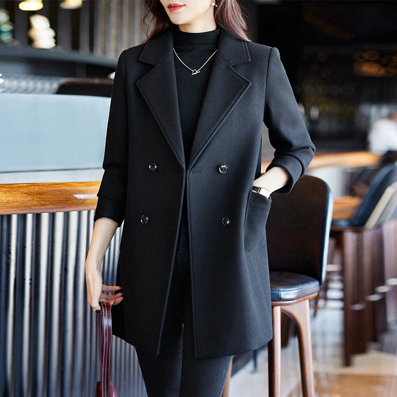 Wool Blend Double-Breasted Women's Coat