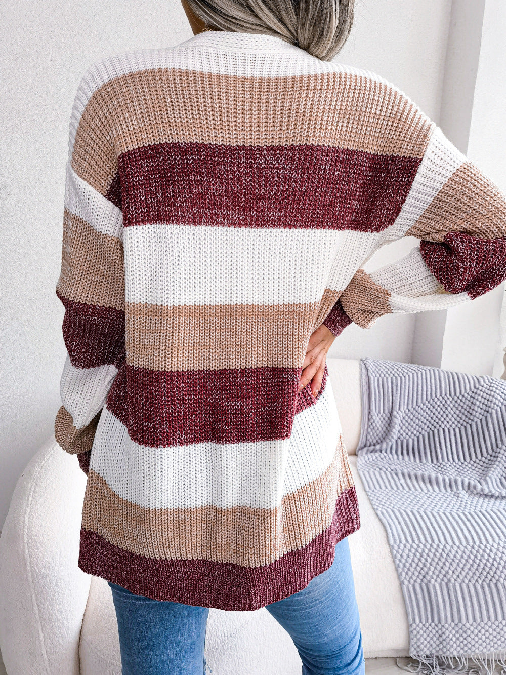 Elegant Striped Women's Knit Cardigan