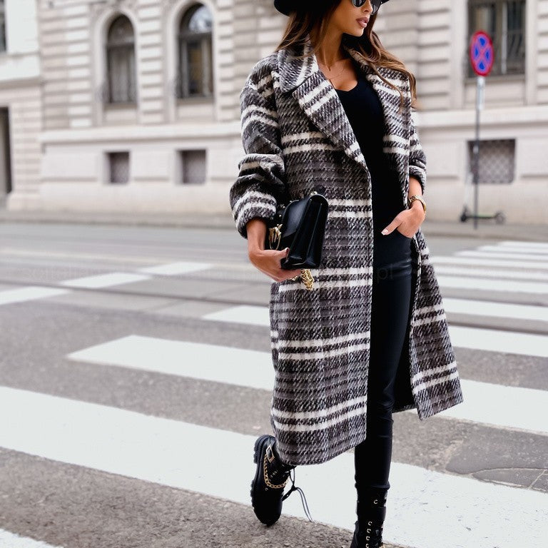 Sophisticated Checked Mid-Length Coat