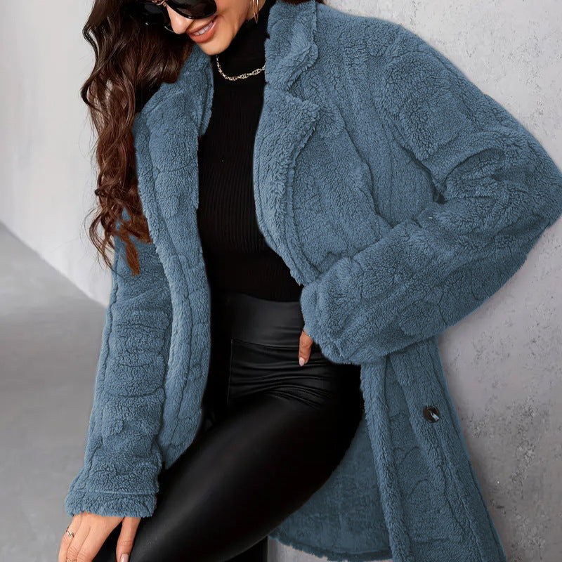 Chic Women's Fleece Winter Coat - Warm & Stylish