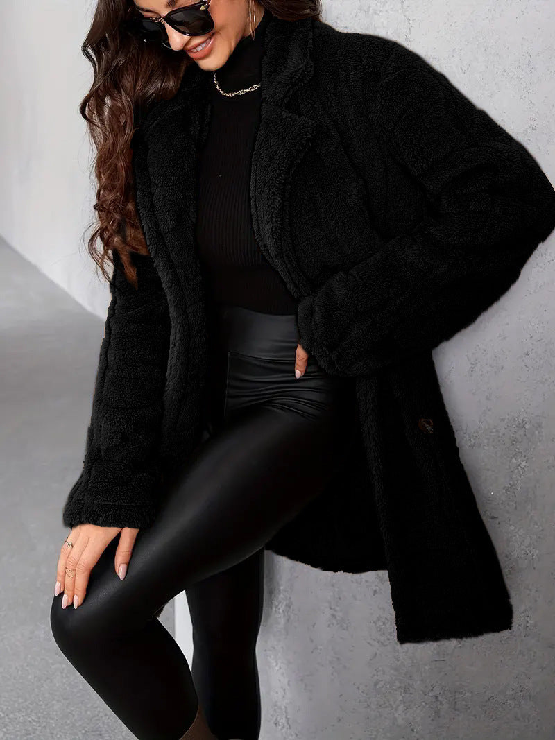 Chic Women's Fleece Winter Coat - Warm & Stylish