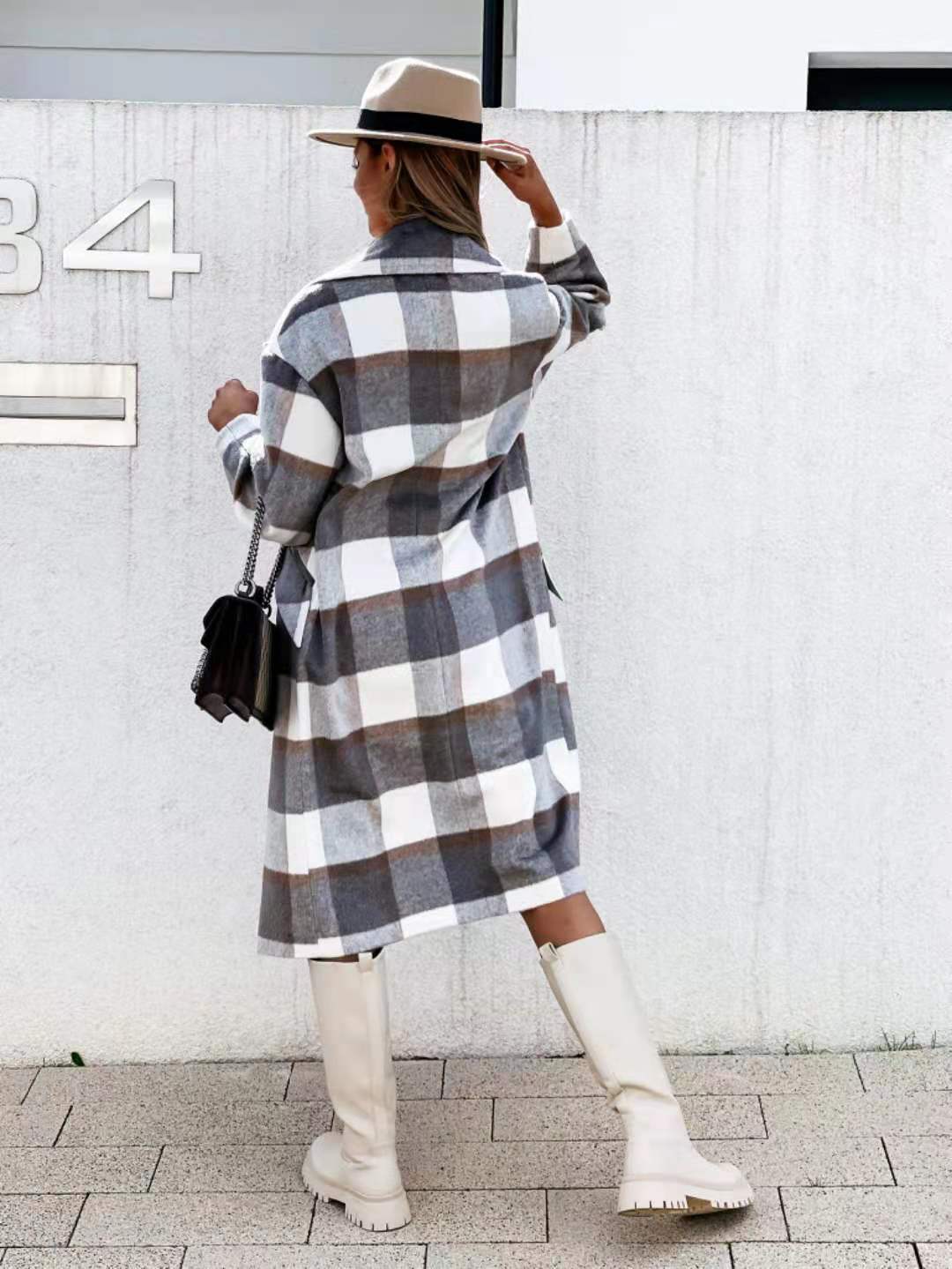 Sophisticated Checked Mid-Length Coat