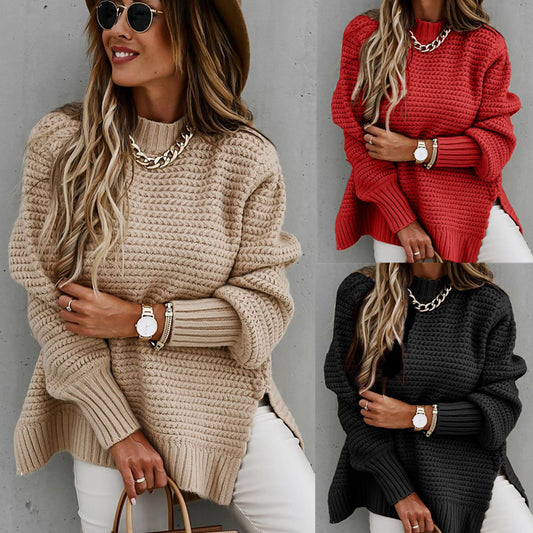 Chic Polo Collar Knitted Sweater for Women