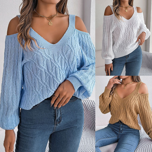 Elegant Off-Shoulder Lantern Sleeve Sweater