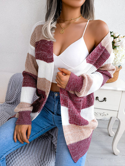 Elegant Striped Women's Knit Cardigan
