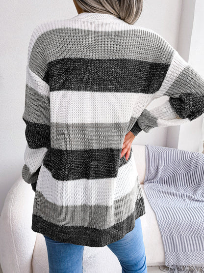 Elegant Striped Women's Knit Cardigan