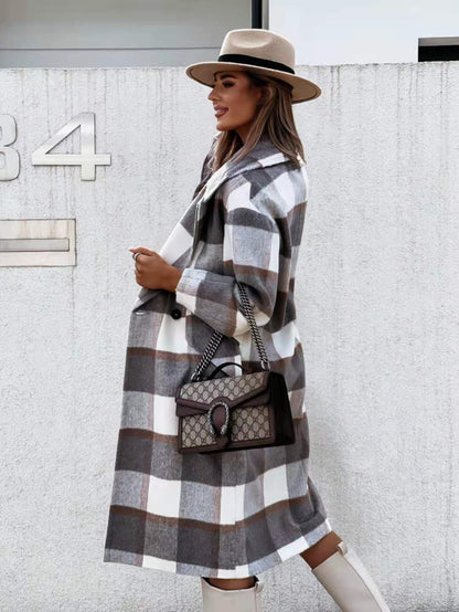 Sophisticated Checked Mid-Length Coat