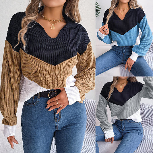 Elegant Chevron Color Block Knit Jumper