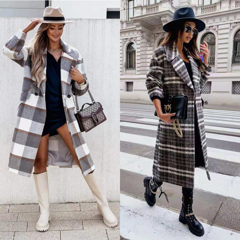 Sophisticated Checked Mid-Length Coat