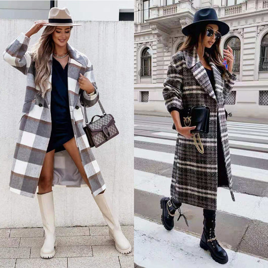 Sophisticated Checked Mid-Length Coat