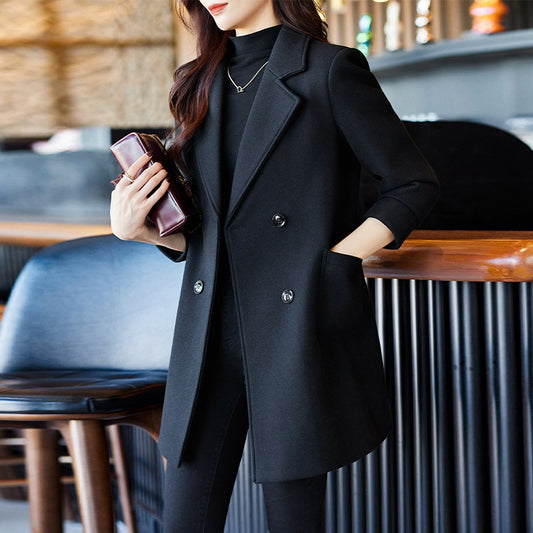 Wool Blend Double-Breasted Women's Coat