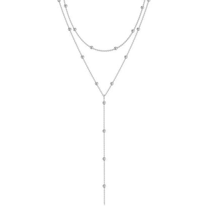 Elegant Double Layered Tassel Necklace – Geometric Beads & Zinc Alloy