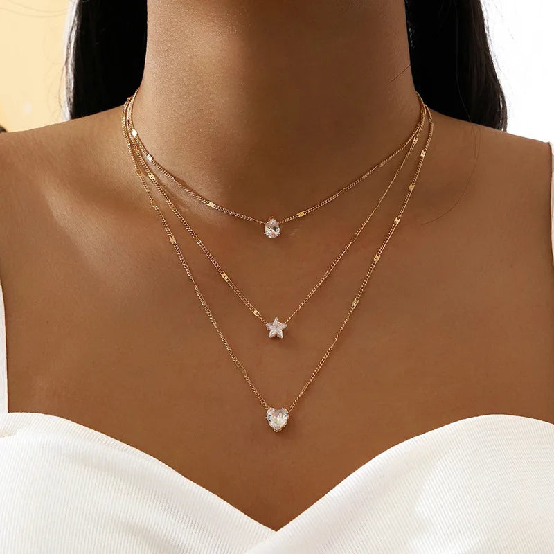 Vintage Crystal Love Heart Jewelry Set – 3 Pieces, Hypoallergenic