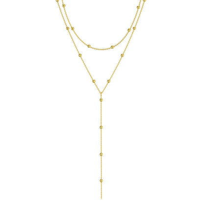Elegant Double Layered Tassel Necklace – Geometric Beads & Zinc Alloy
