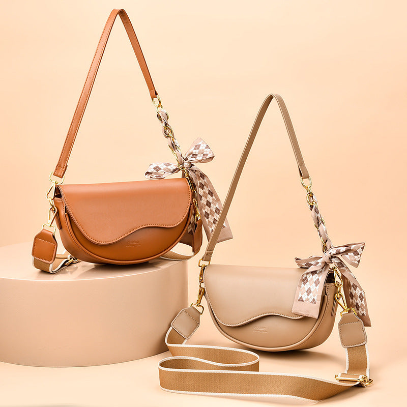 Elegant Women's Crossbody Bag with Bow Scarf