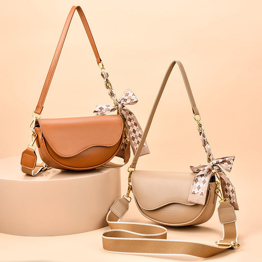 Elegant Women's Crossbody Bag with Bow Scarf